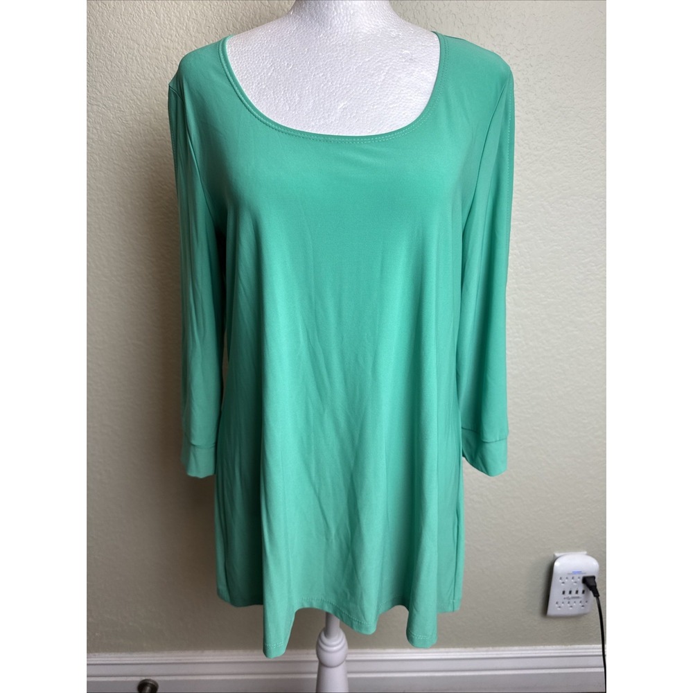 Slinky Brand Women's Top Green Size M 3/4 Sleeves Slit Arms Tunic